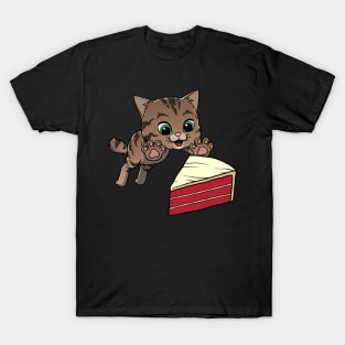 American Bobtail Cat excited to eat Red Velvet Cake T-Shirt